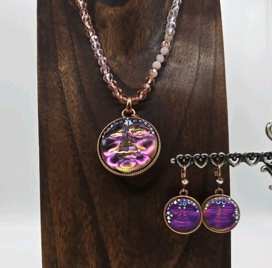 Kirks Folly Mystic Iridis Seaview Moon Compass Pendant Earrings Necklace 3pc Lot