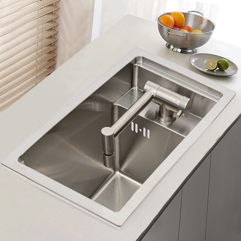 Single Bowl Bar Kitchen Laundry Sink Set Stainless Steel Hidden w/Folding Faucet