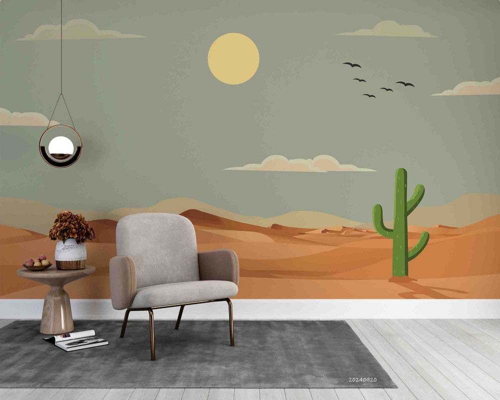 3D Desert Cactus Moon Illustration Wall Murals Wallpaper Murals Wall Sticker 2