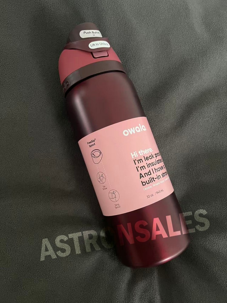 Owala Freesip 32oz Stainless Steel Water Bottle with straw - Black Cherry