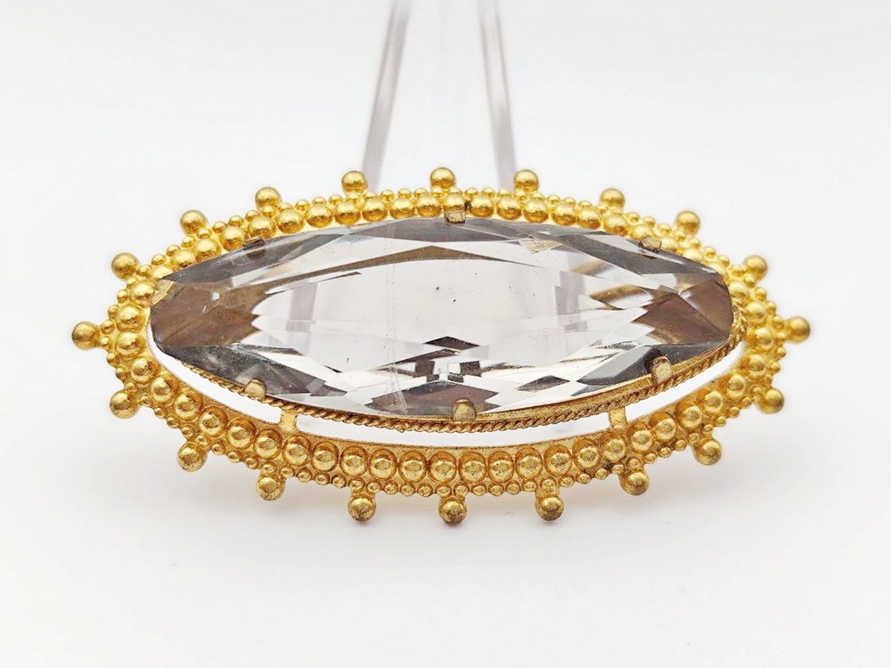 Brooch Smokey Lollypop Vintage Pin Pink Crystal Gray Gem Krasnaya Presnya USSR