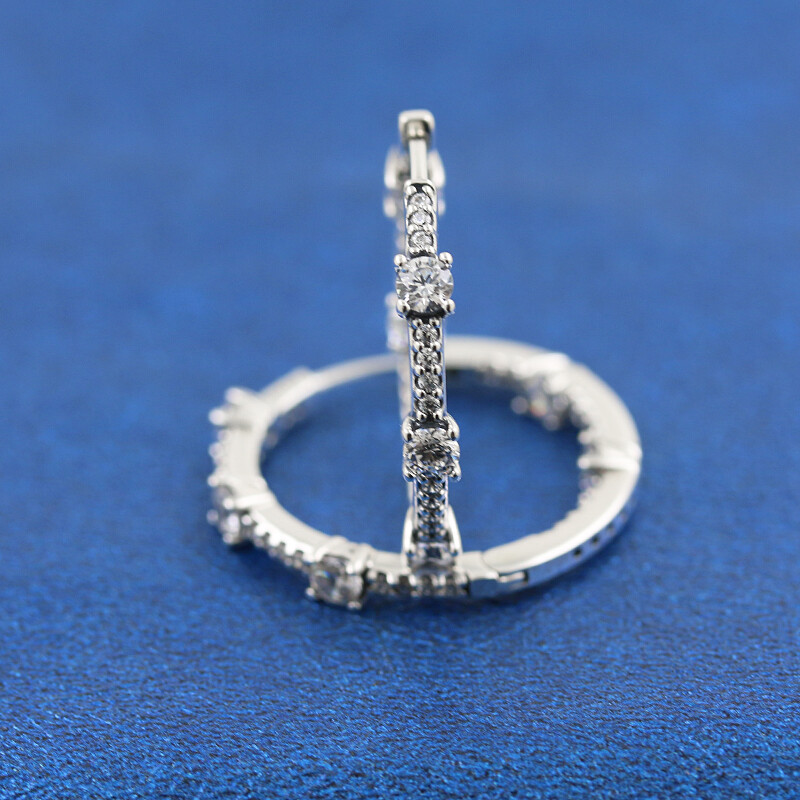 New 100% Authentic 925 Sterling Silver Sparkling Pavé Bars Hoop Earrings