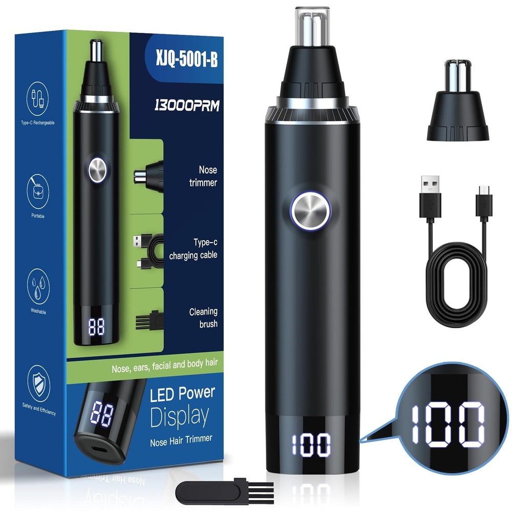USB Rechargeable Ear Nose Hair Trimmer LED Display Waterproof Painless