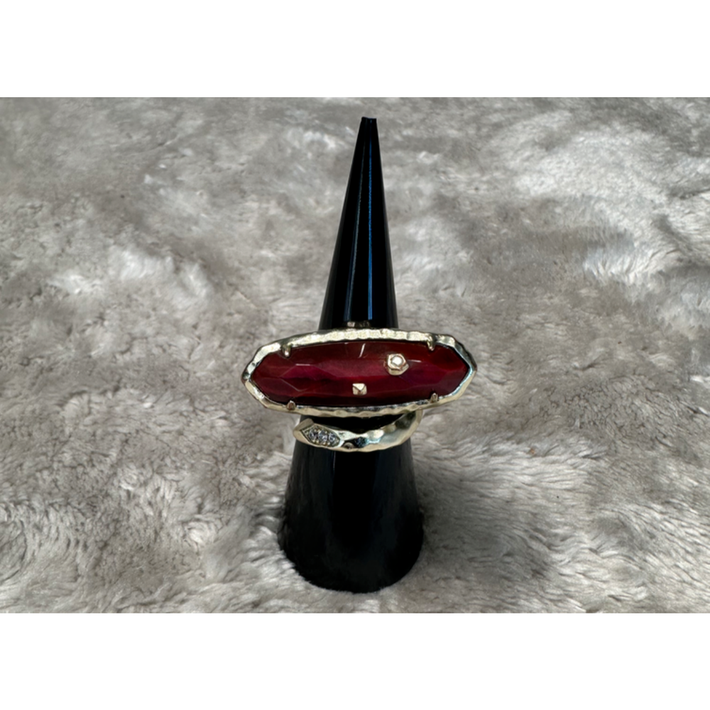 Kendra Scott Blithe Bordeaux Tigers Eye Gold Statement Wrap Ring Size 6 Bold Elegant Jewelry