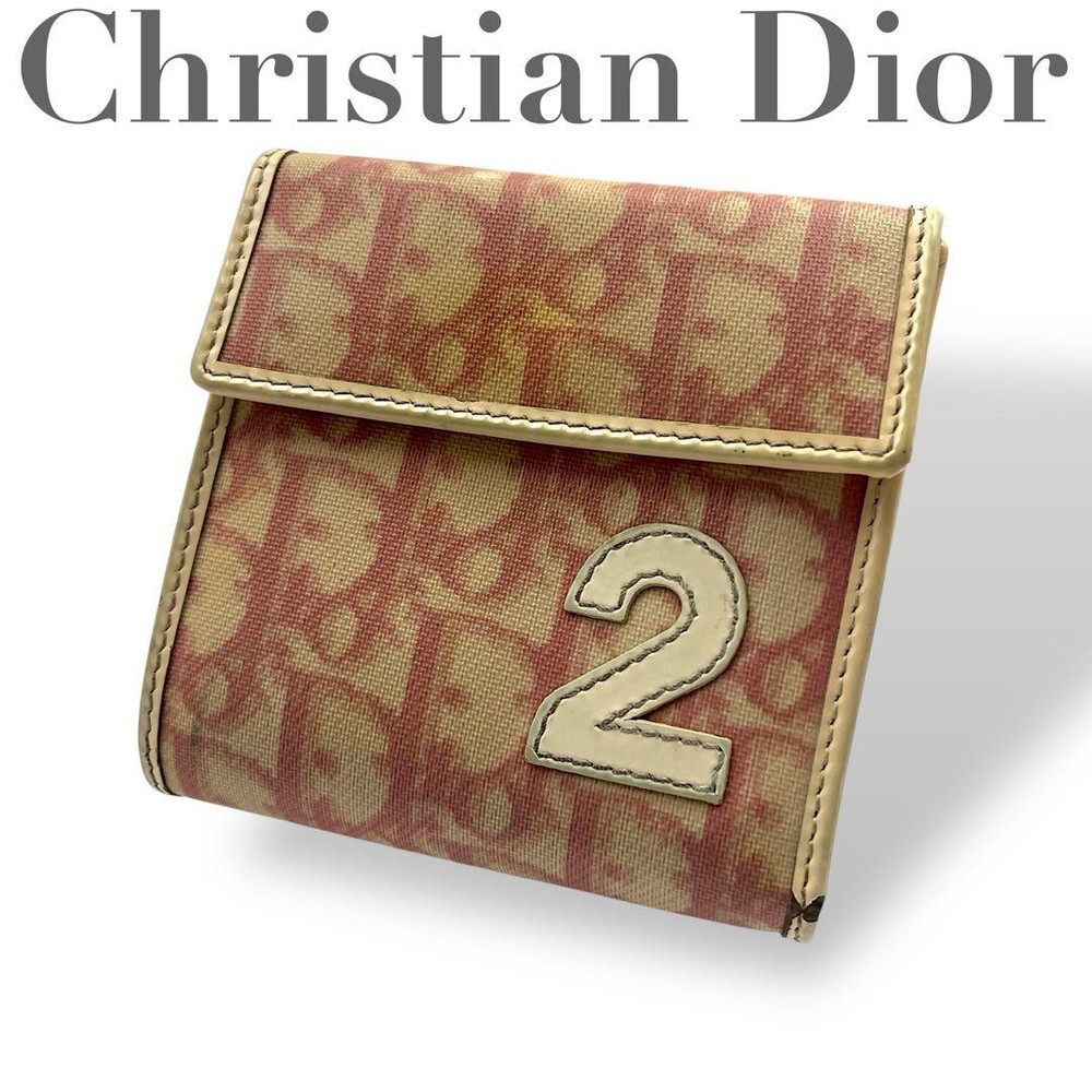 Dior Trotter Pink Beige Leather Wallet with Multi-Storage Folding Design