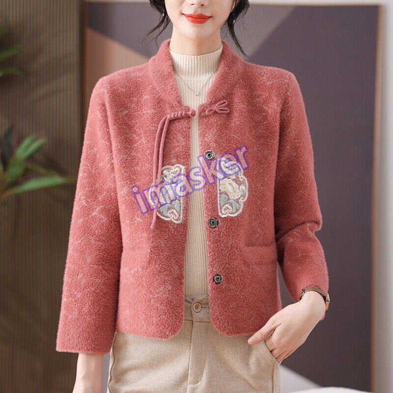 Chinese Style Knitted Jacket Top Women's Winter Sweater Mink Fur Cardigan Jacket