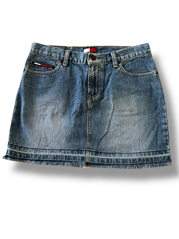 Vintage Tommy Hilfiger Skirt Women's 7 Blue Mini Jean Denim Raw Hem Y2K