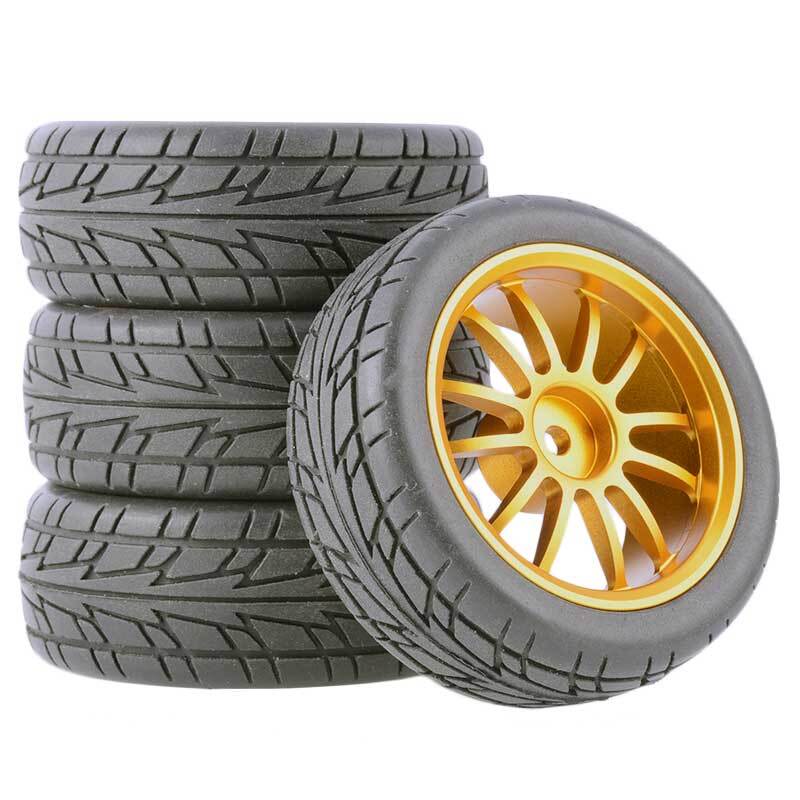 1/10 Onroad RC Car Alloy Wheels with Rubber Tires for Tamiya TT01 TT02 HPI RS4 Kyosho