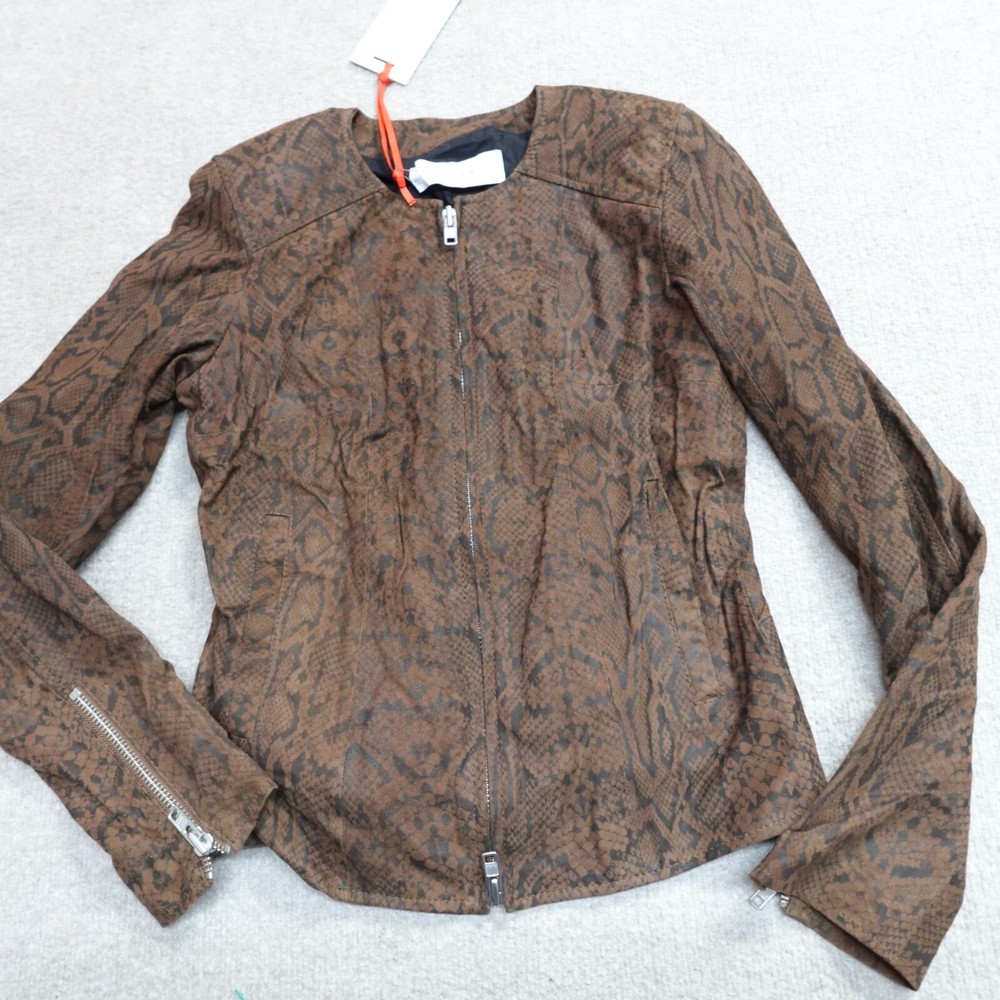 Bully Womens Jacket 8  Brown Snake Print Lambskin Leather New