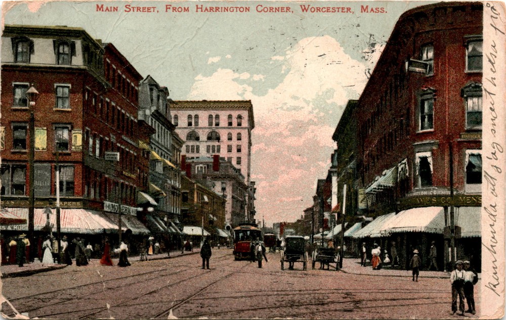 MAIN STREET, HARRINGTON CORNER, WORCESTER, MASS, BOSTON, Postcard