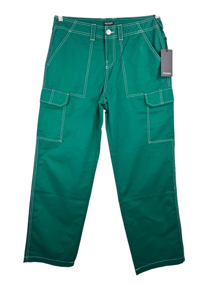 True Religion Military Single needle Cargo Pants Aventurine baggy Green sz 30