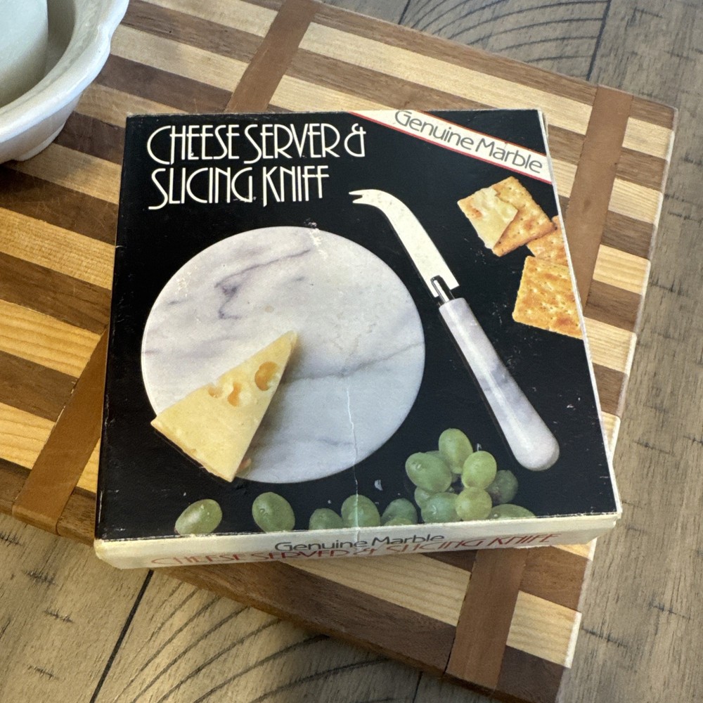 Genuine White Gray Marble Cheese Cutting Board 6” & Slicing Knife