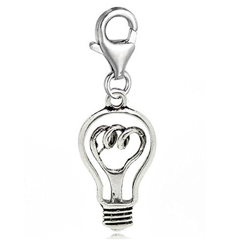 Light Bulb Dangle Pendant for European Clip on Charm Jewelry w/ Lobster Clasp