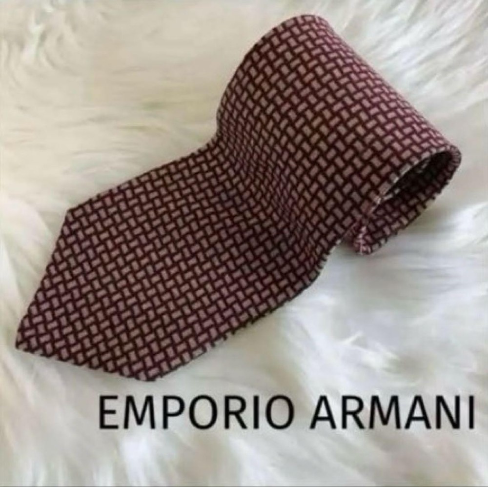 Emporio Armani Red Ivory Silk Tie Small Pattern Made in Italy