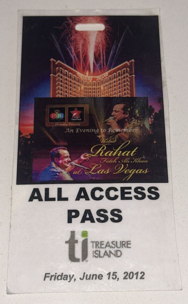 Ustad Rahat Las Vegas All Access Pass Treasure Island Casino Ticket Stub 6/15/12