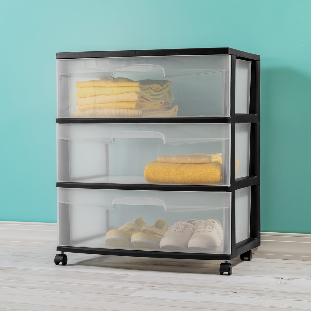 3 Drawer Cart Wide Plastic Storage Drawer Cart Organizer Storage Container Clear