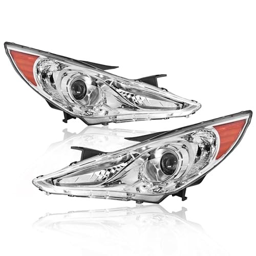 Headlights Assembly for 2011–14 Hyundai Sonata Halogen Chrome Housing Amber Corn