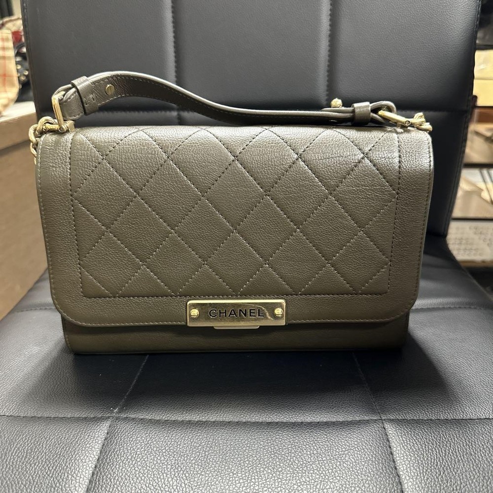 Chanel Olive Green Quilted Lambskin Crossbody Bag