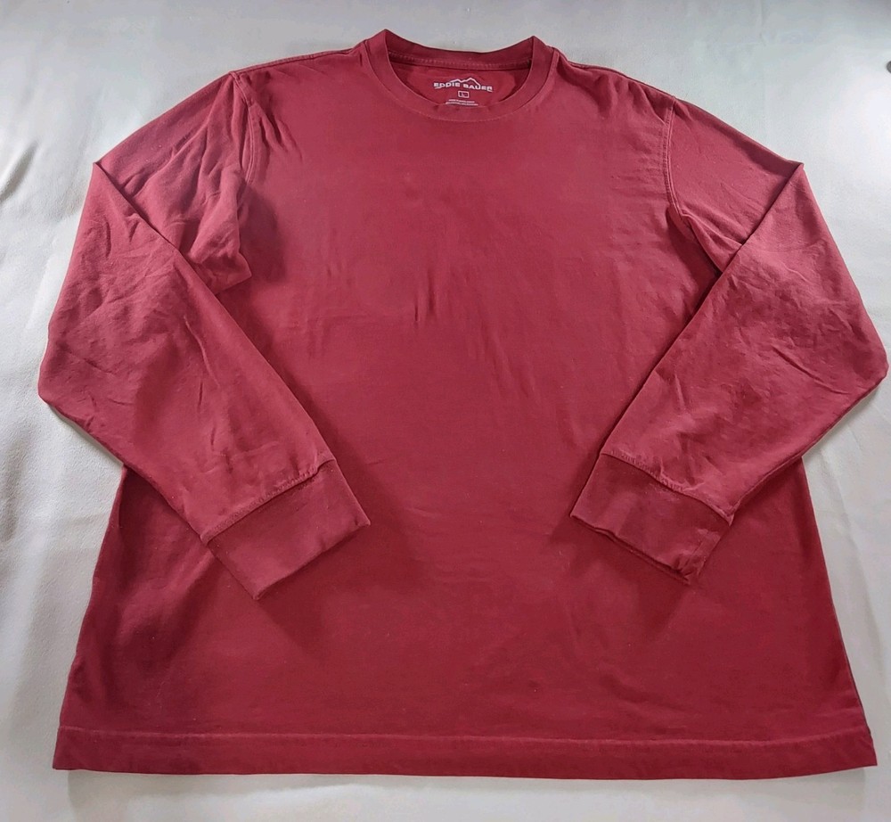 Eddie Bauer cotton blend Men's Long Sleeve Crew Neck Shirt Red, Large