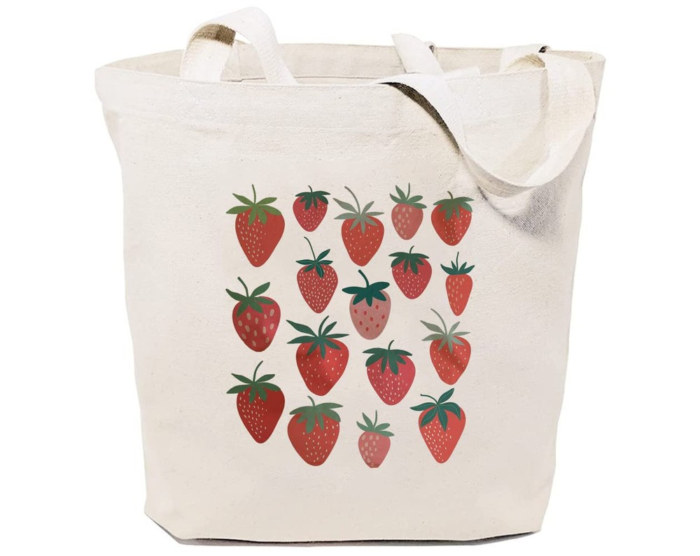 Stylish Strawberry Print Reusable Tote Bag for Women Grocery Shopping
