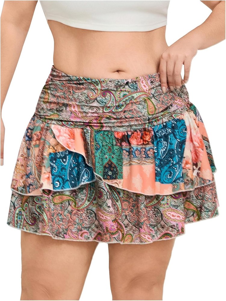 MakeMeChic Women's Plus Size Mini Skirt Paisley XX-Large Plus, Multicolor 1