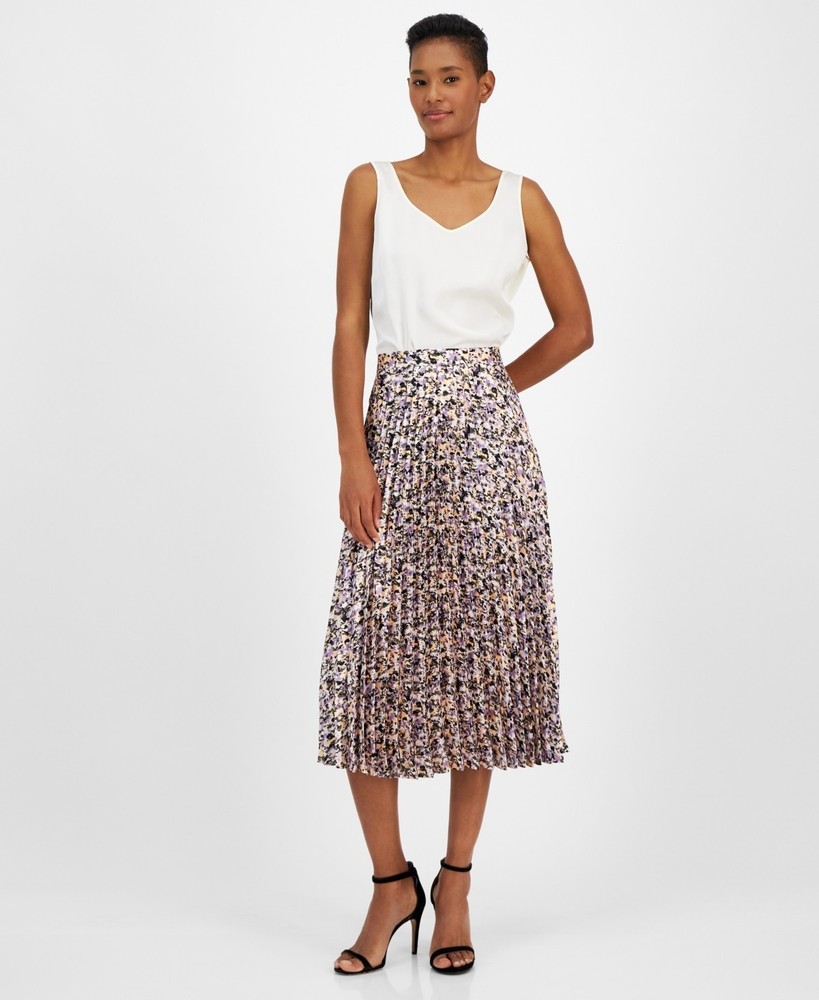 BOSS Orange Women's Vlissa Pleated Abstract-Print Skirt Purple Size S MSRP $178