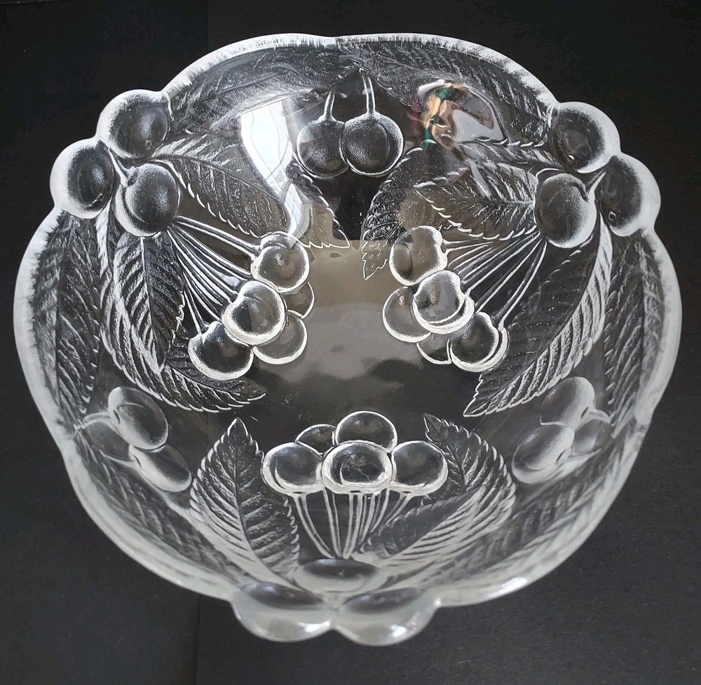 Vtg Mikasa Bountiful Cherries 4-Pc Clear Salad Dessert Bowls Set  