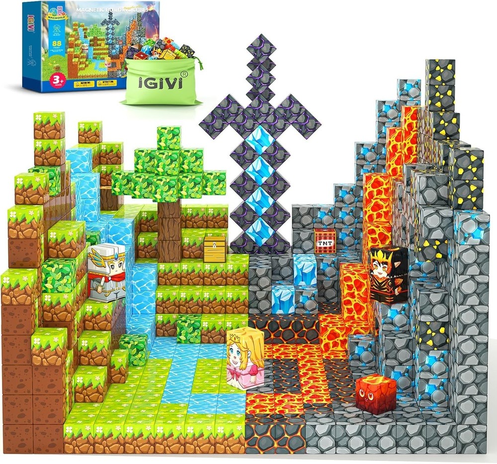 STEM Magnetic Cube Blocks – Lava Valley Set for Kids 3+ Montessori Learning
