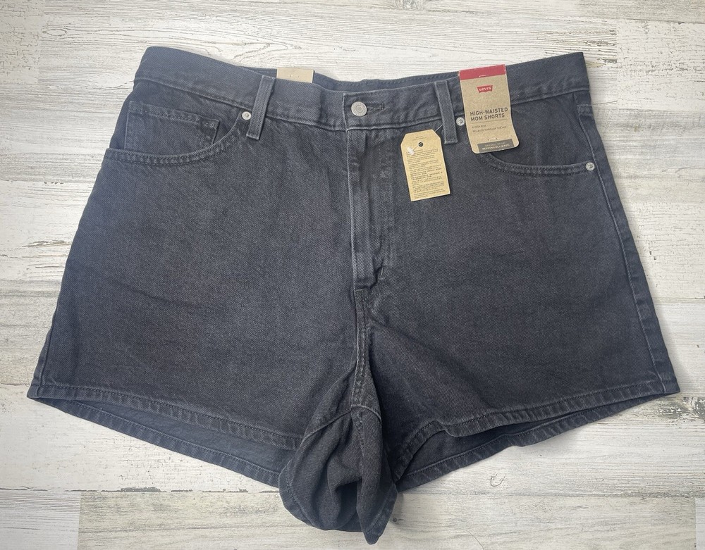Levis Women's High Waisted Mom Jean Shorts Black Grey Denim 100% Cotton Sz: 16W