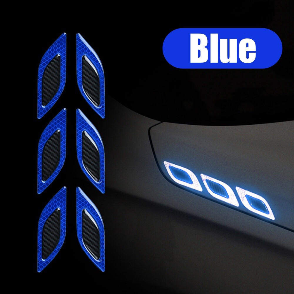 6x Blue Car Vent Edge Bumper Reflective Sticker Carbon Fiber Decal Accessories