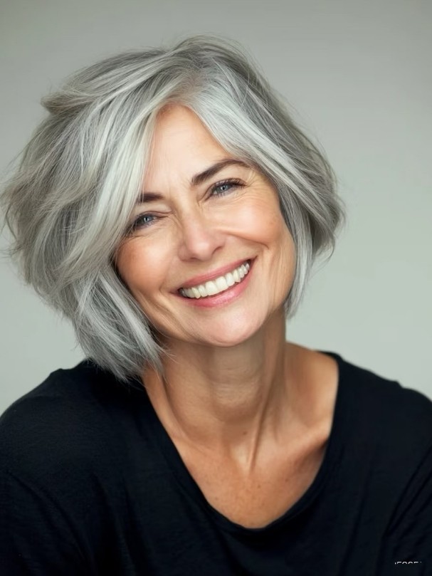 Short Bob Silver Grey 100% Human Hair Lace Front Wigs 13x4