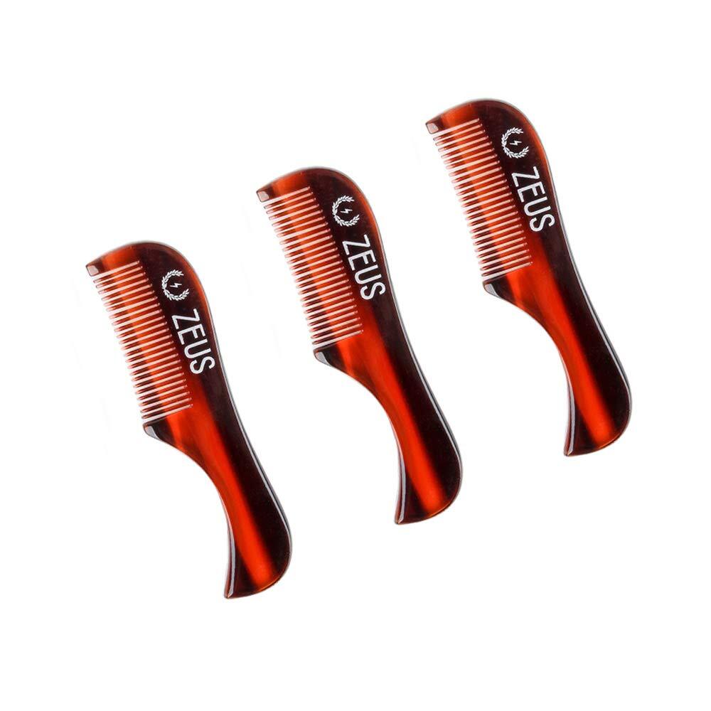ZEUS 3-Pack Handmade Saw-Cut Mustache Comb, Fined Toothed, Durable Cellulose, Ha