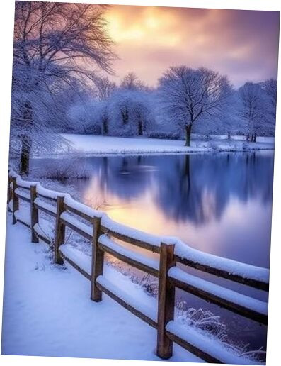 5D Diamond Painting A Snowy Scene by Lake Winter Full Drill by Number,  DIY