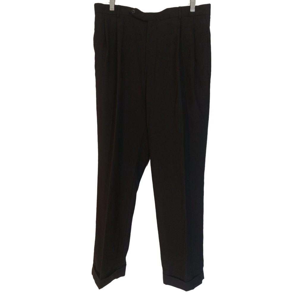 Nautica Dress Pants Troussers Slacks Mens Size 34/30 Black Pleated Front Cuffed