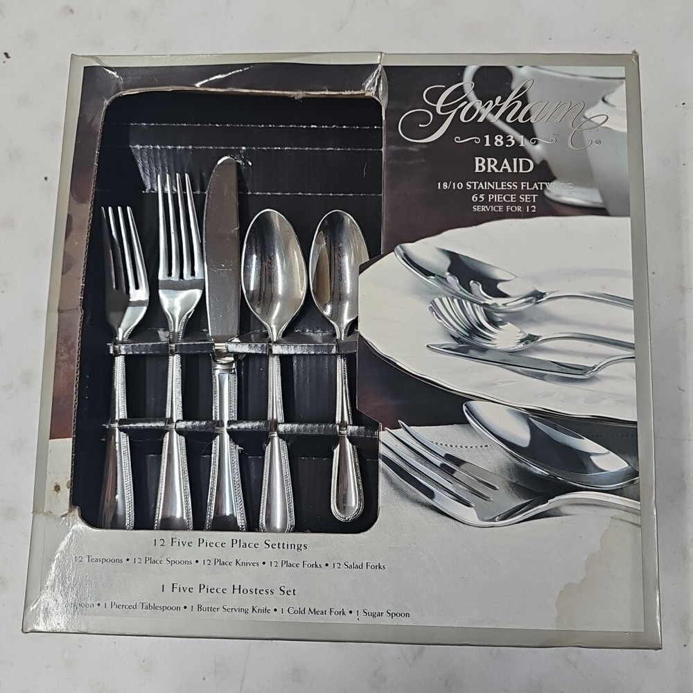 GORHAM 1831 BRAID STAINLESS 65 PIECE DINNER TABLE SET  Brand New