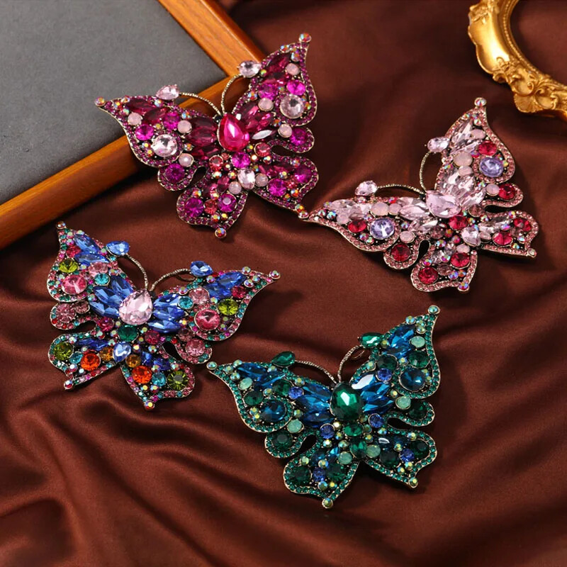 Creative Full Crystal Rhinestone Butterfly Big Brooch Vintage Insect Coat Pin