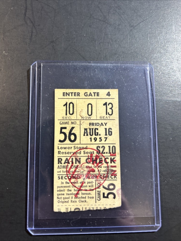 1957 New York Yankees Ticket Stub Yankee Stadium Vintage MLB, Mantle