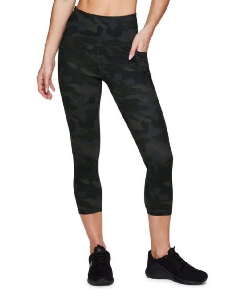 RBX High Waisted Active Capri Length Leggings Black Camo Woman’s Size Small