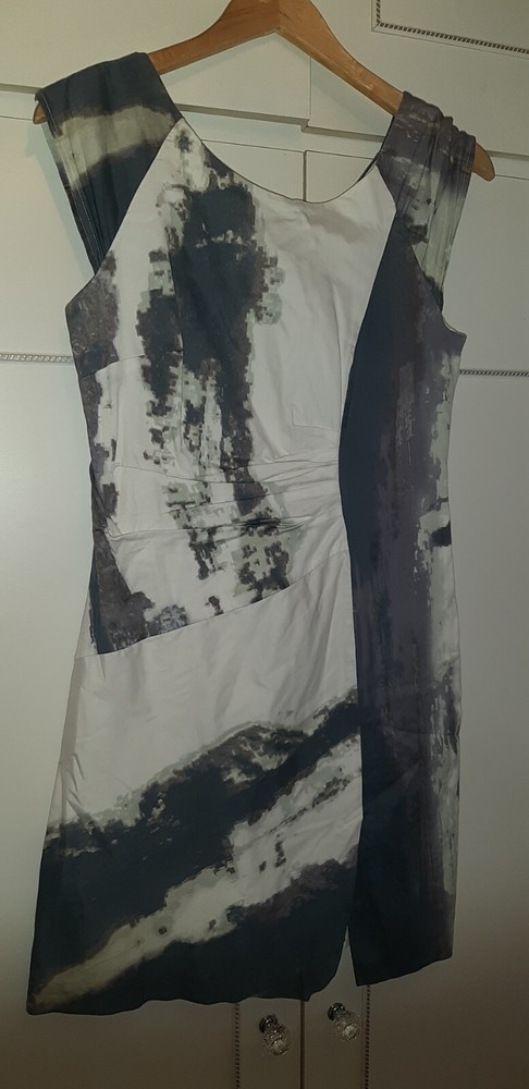 Gorgeous Grey & White 100% Cotton Dress Size 12 Warehouse