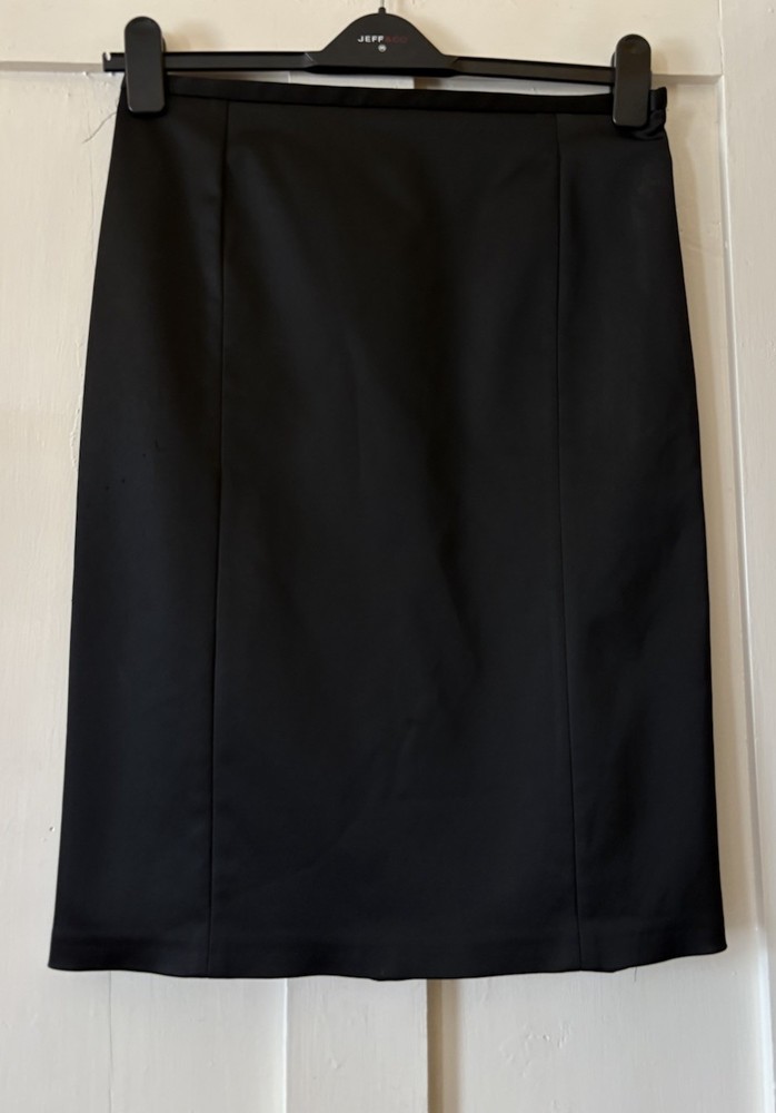 Coast Black Satin Kick Pleat Pencil Skirt UK10 L24 Small 12 Occasion Wear