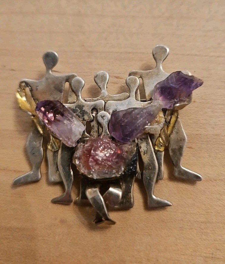 IRINIRI PEOPLE FAMILY 925 STERLING SILVER BROOCH W/ 3 STONES & SIGNED