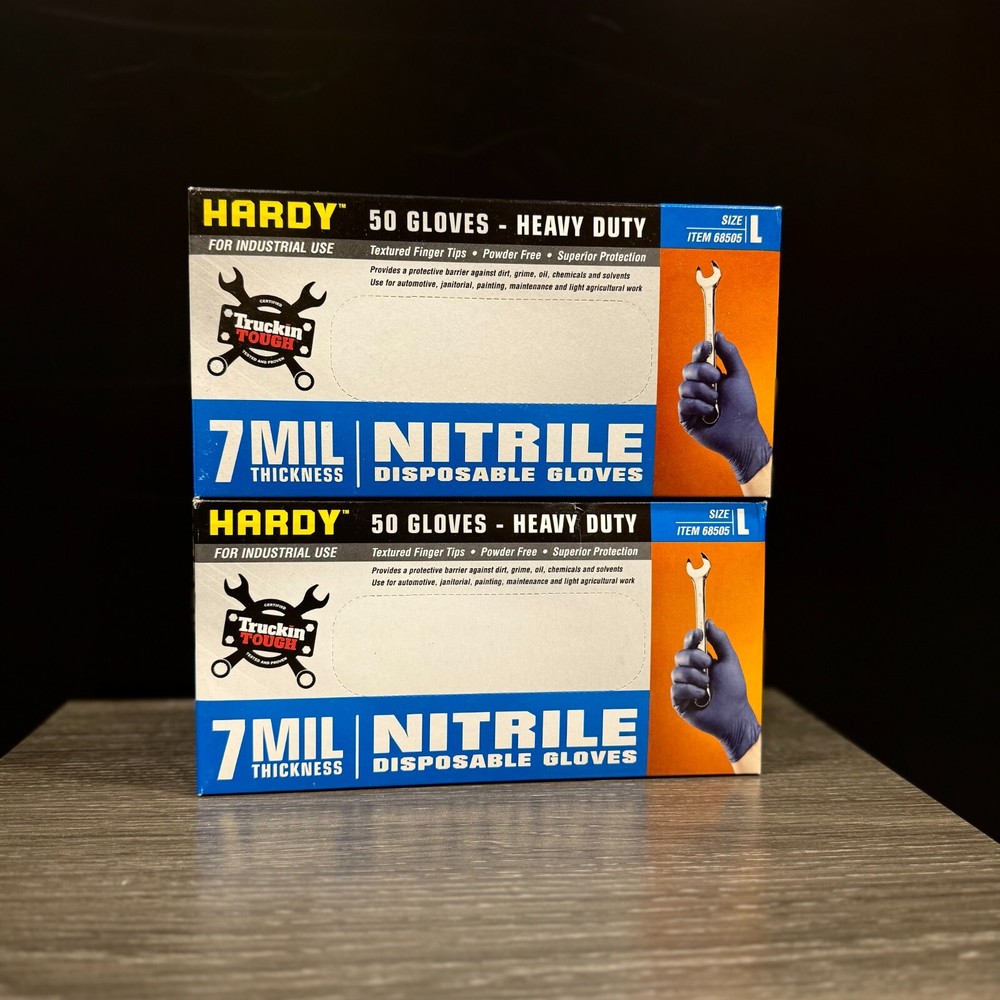 Heavy Duty Hardy 68505 7MIL Nitrile Gloves Large 2 Boxes of 50