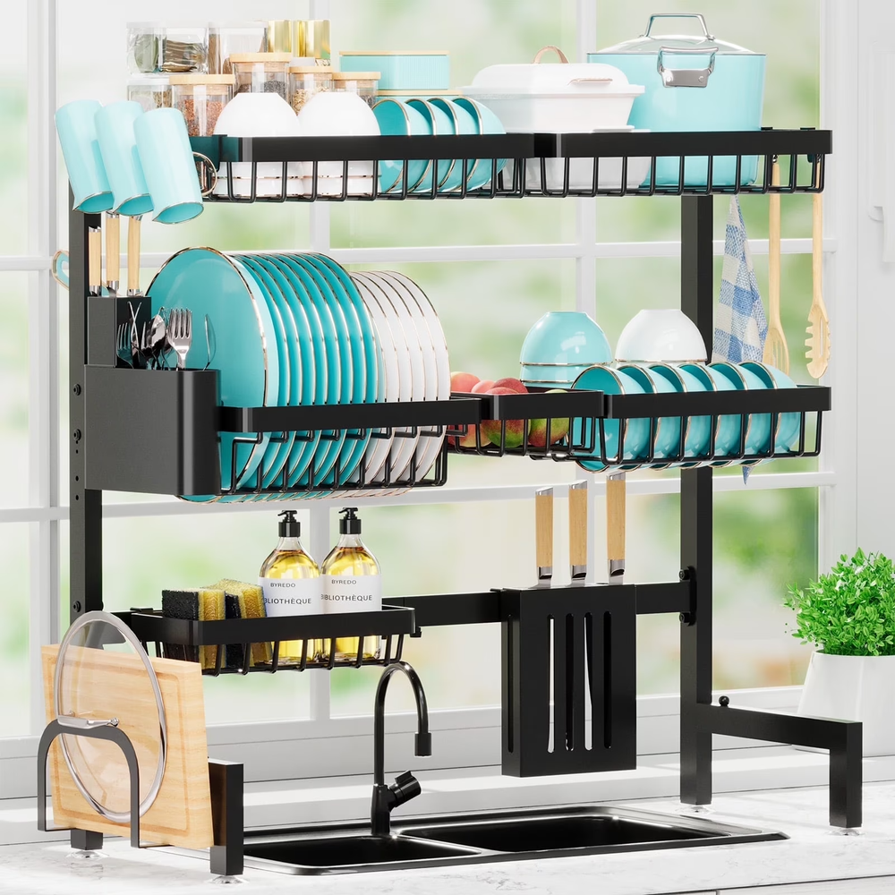 Over The Sink Dish Drying Rack Expandable 31.5-39.5 in XXL Stainless Steel Dish