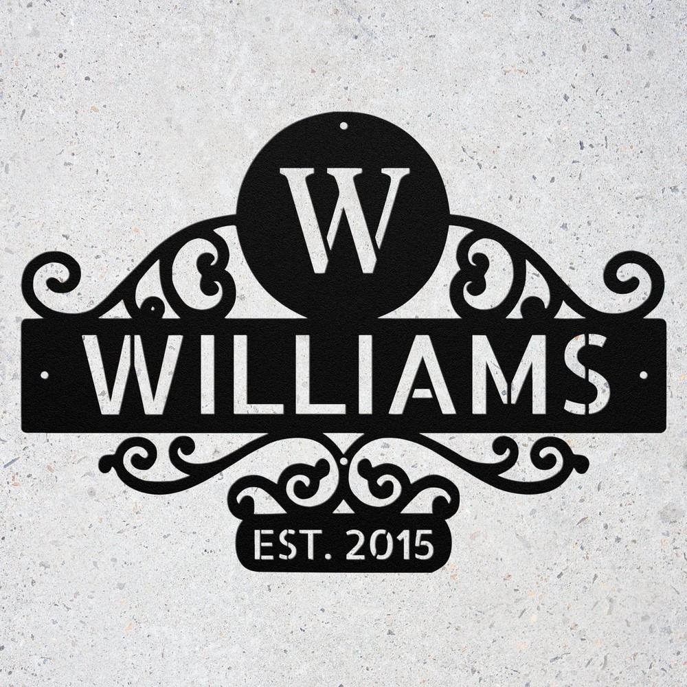 Custom Family Name Metal Sign Personalized Welcome Sign with Number and Monogram