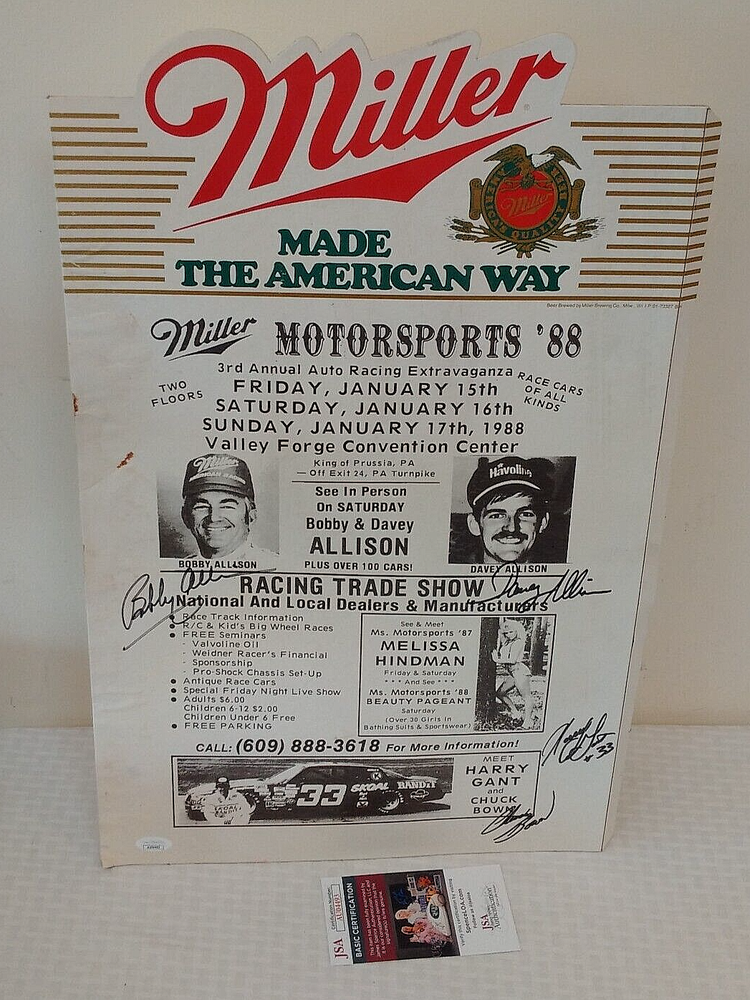 1988 NASCAR Event Cardboard Poster Sign Standup Signed 15x22 Davey Bobby ALLISON
