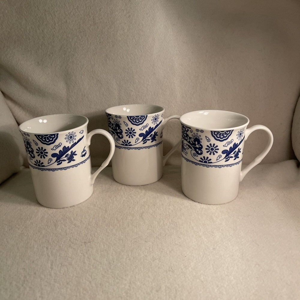 Beautiful Spode Blue Italian Brocato Coffee Mug 12 Oz Set 3