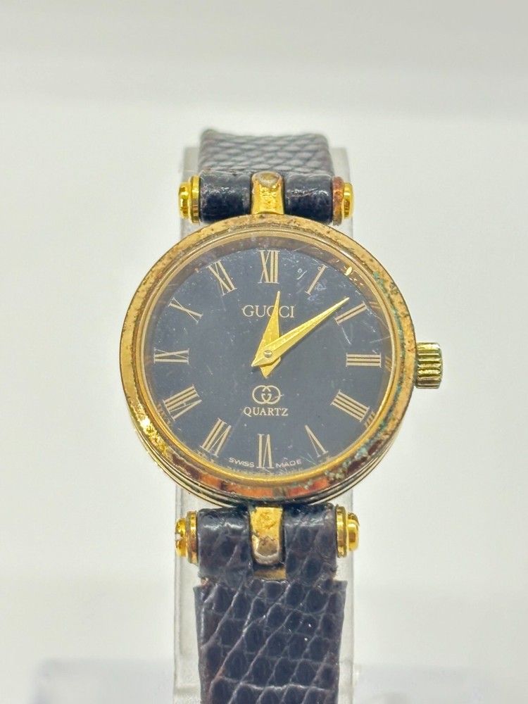 Gucci 2000L Roman Gold Black Women's Quartz Watch Used Working