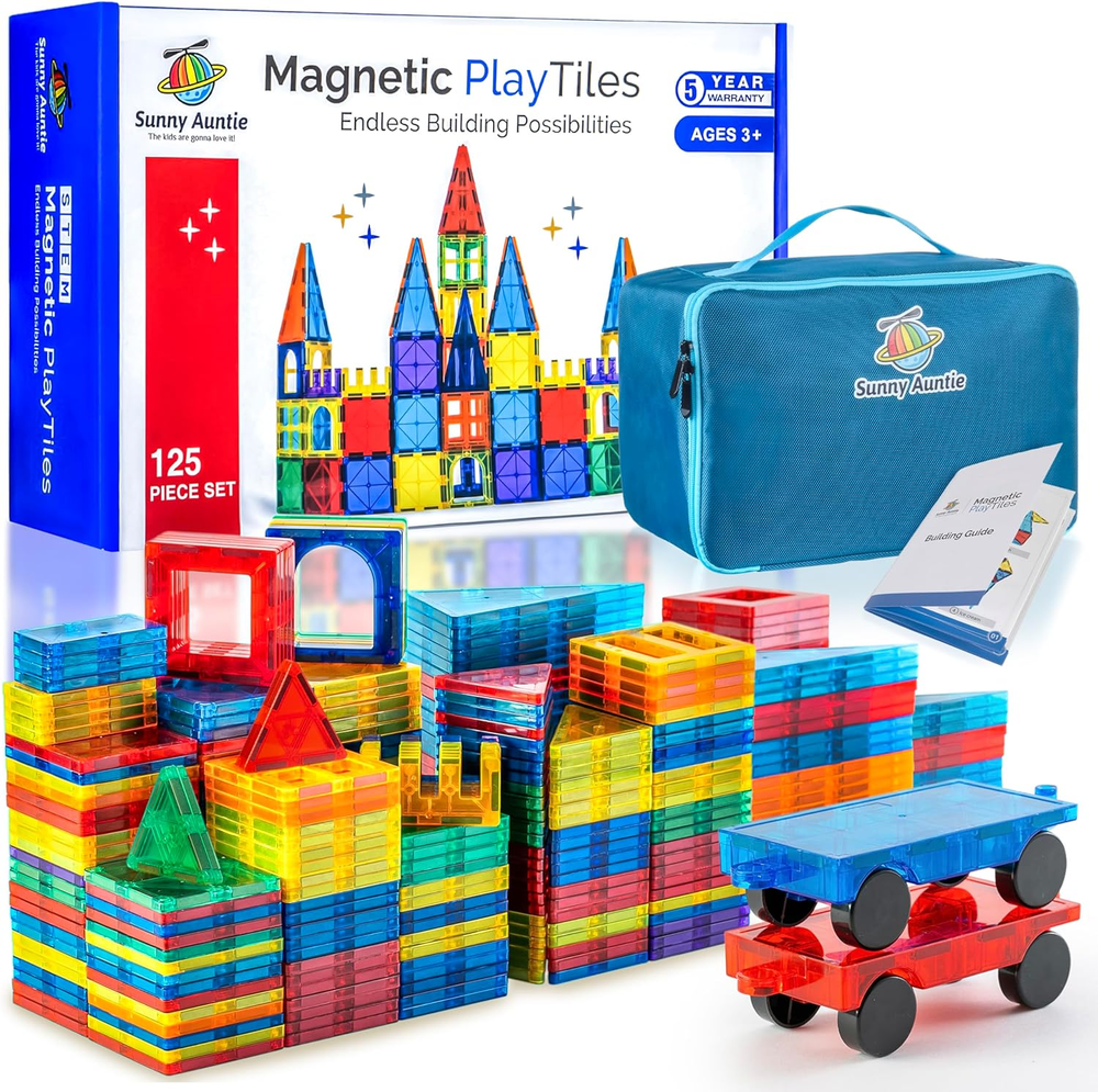 125-Piece Magnetic Building Tiles Set with Bonus Storage Case – STEM Toy for Kids Ages 3+