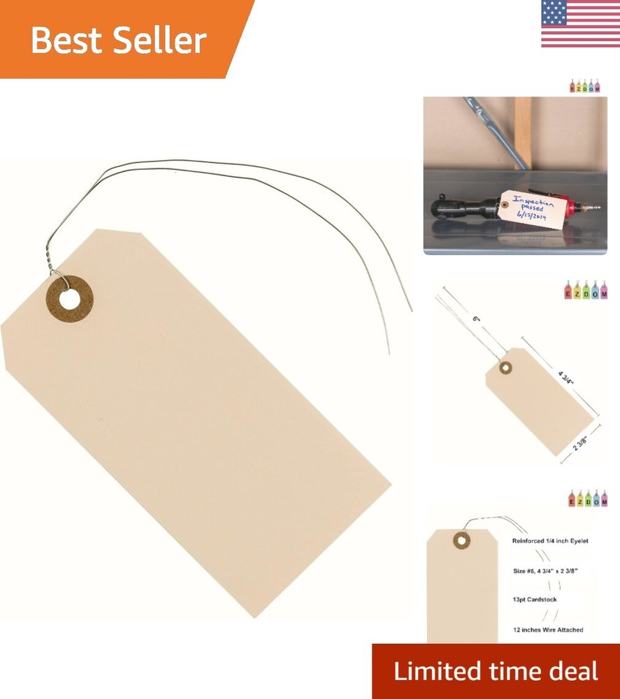 100-Count Manila Label Tags with Wire Ties - 4 3/4 x 2 3/8 Inch Size