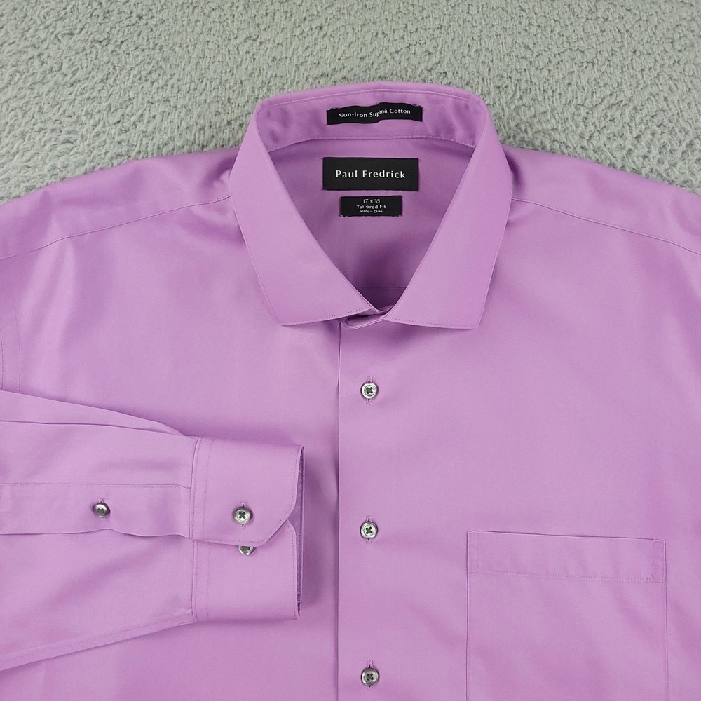 Paul Fredrick Dress Shirt Mens 17 Purple Solid Tailored Fit Non Iron Cotton
